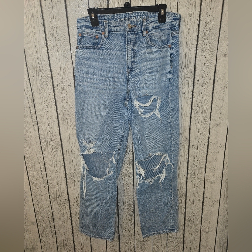 American Eagle Curvy 90s Straight Jean Classic Vintage Destroy Stretch Size 8